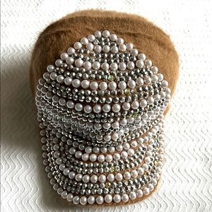 Jewel Cap with Stones and Pearls - Brown